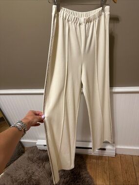 The Upside Cream Wide-Leg Pull-On Pants with Side Trim